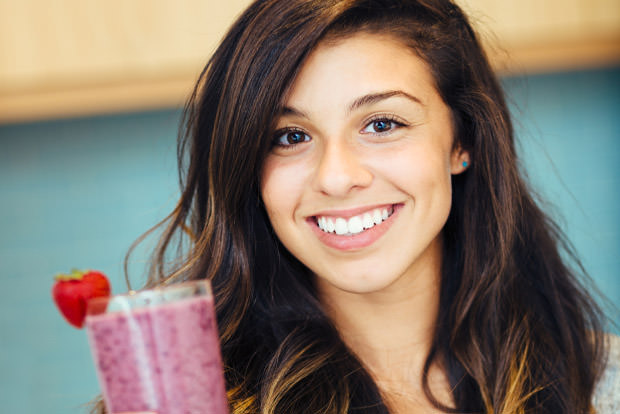 Woman with Fruit smoothie